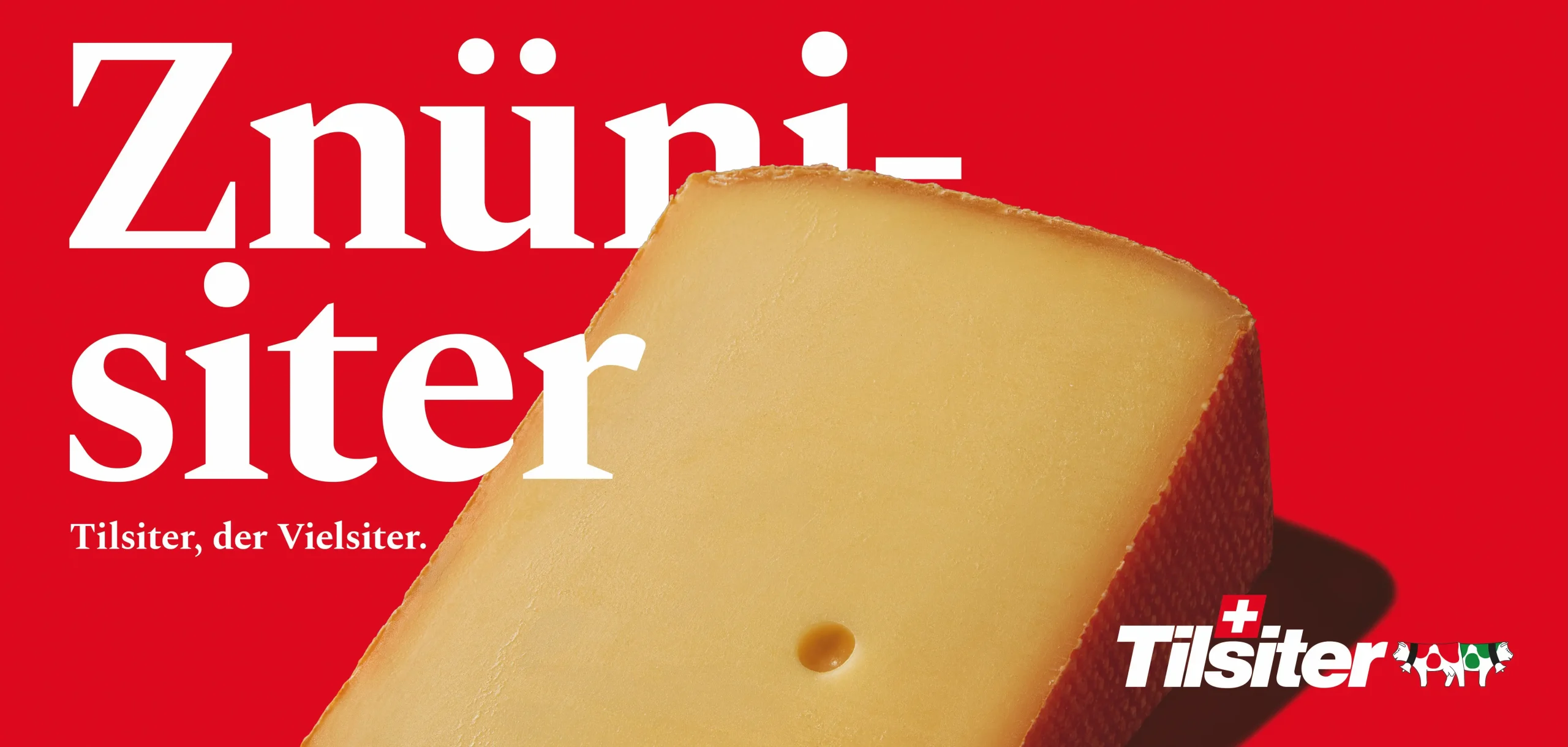 Plakatwerbung für Tilsiter, den Vielsiter. Headline: Znünisiter