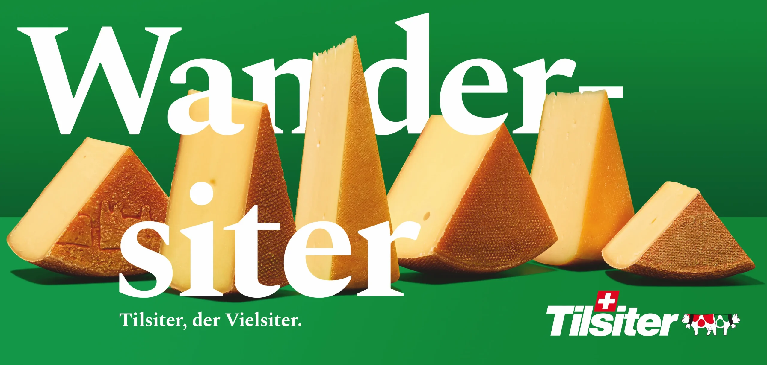 Plakatwerbung für Tilsiter, den Vielsiter. Headline: Wandersiter