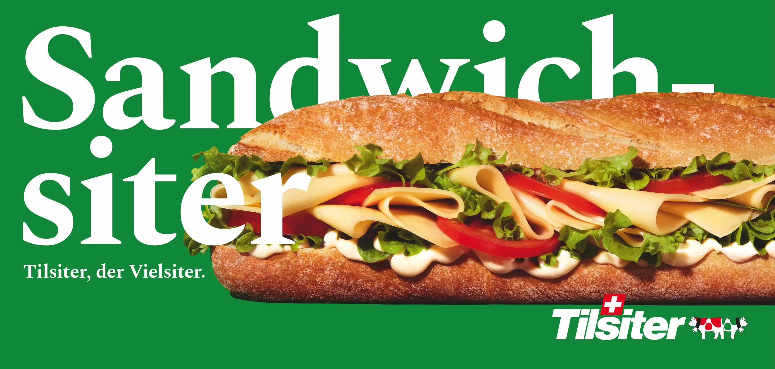 Plakatwerbung für Tilsiter, den Vielsiter. Headline: Sandwichsiter