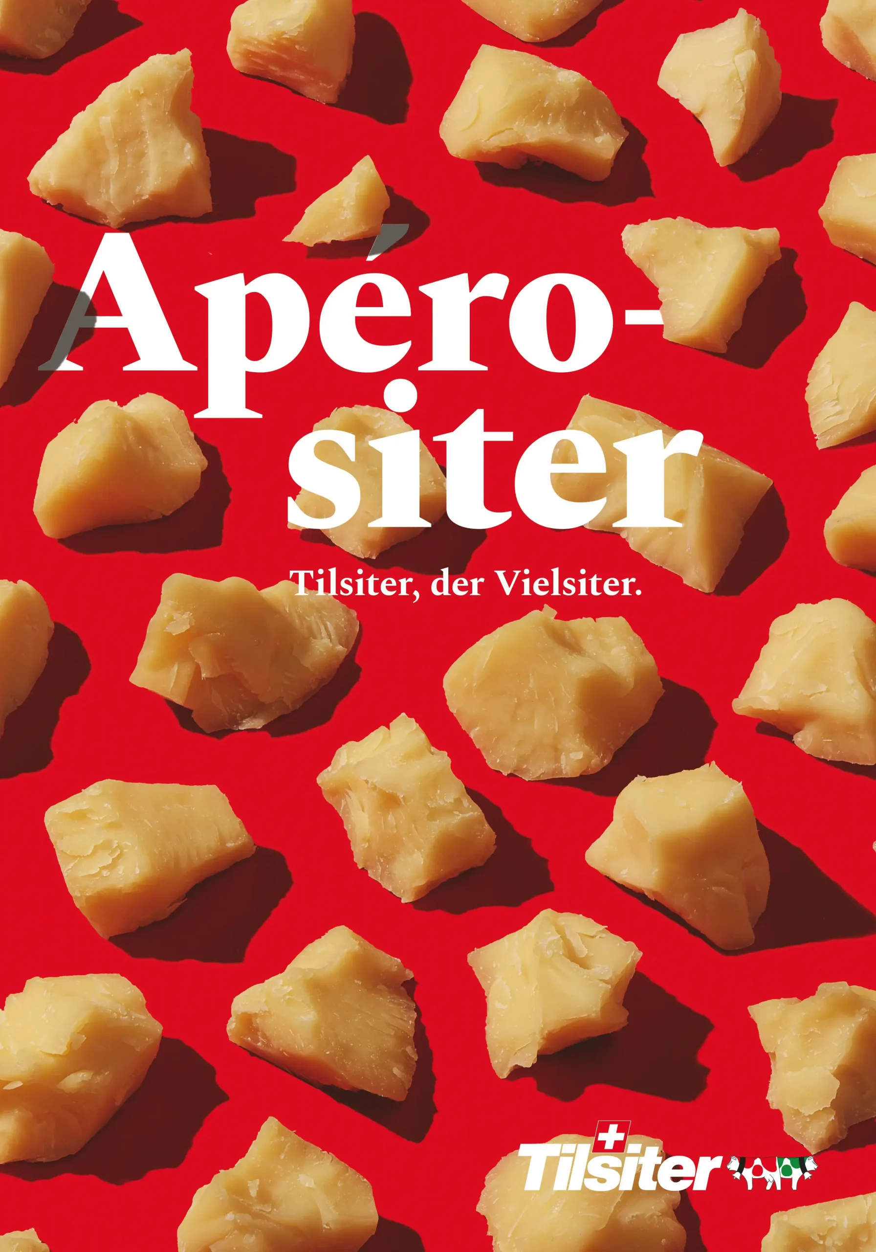 Plakatwerbung für Tilsiter, den Vielsiter. Headline: Apérositer