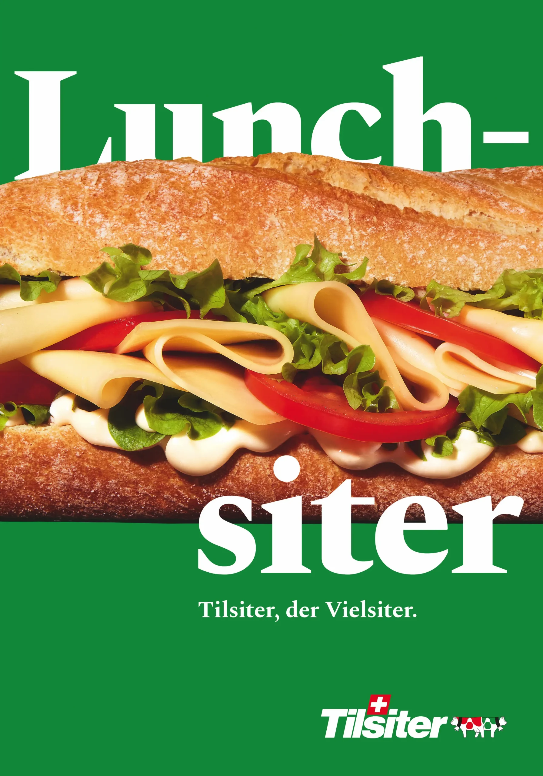 Plakatwerbung für Tilsiter, den Vielsiter. Headline: Lunchsiter