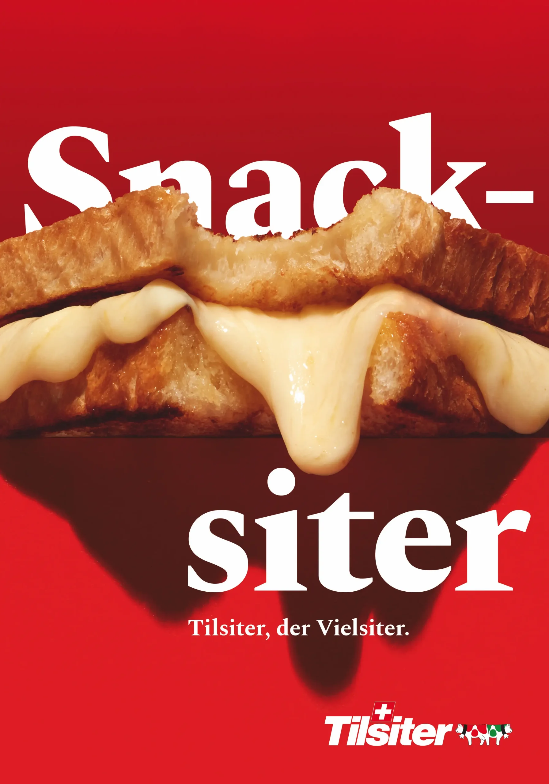 Plakatwerbung für Tilsiter, den Vielsiter. Headline: Snacksiter
