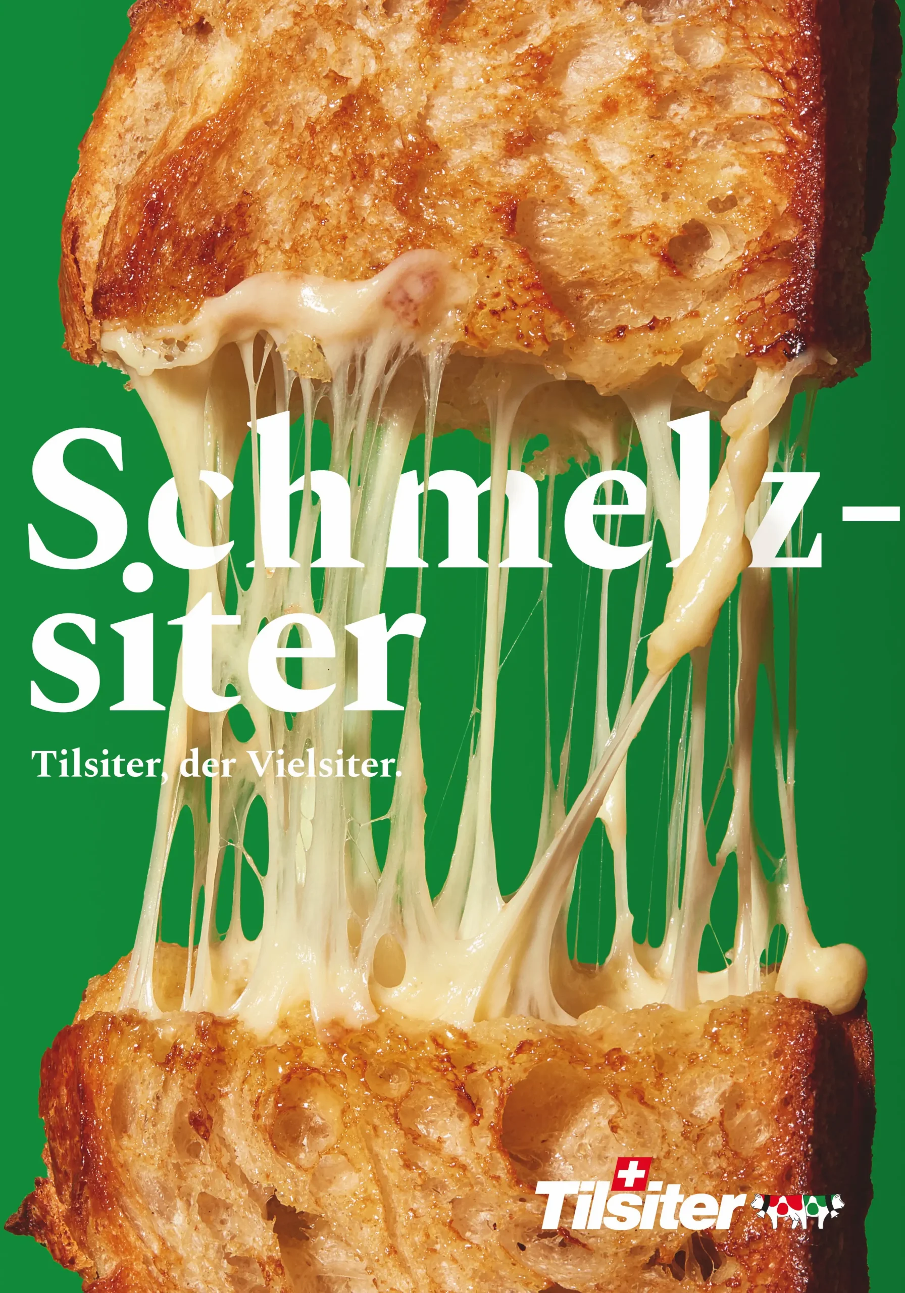 Plakatwerbung für Tilsiter, den Vielsiter. Headline: Schmelzsiter